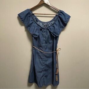 Impress Off Shoulder Denim Jean Dress & Braided Belt Women’s XL